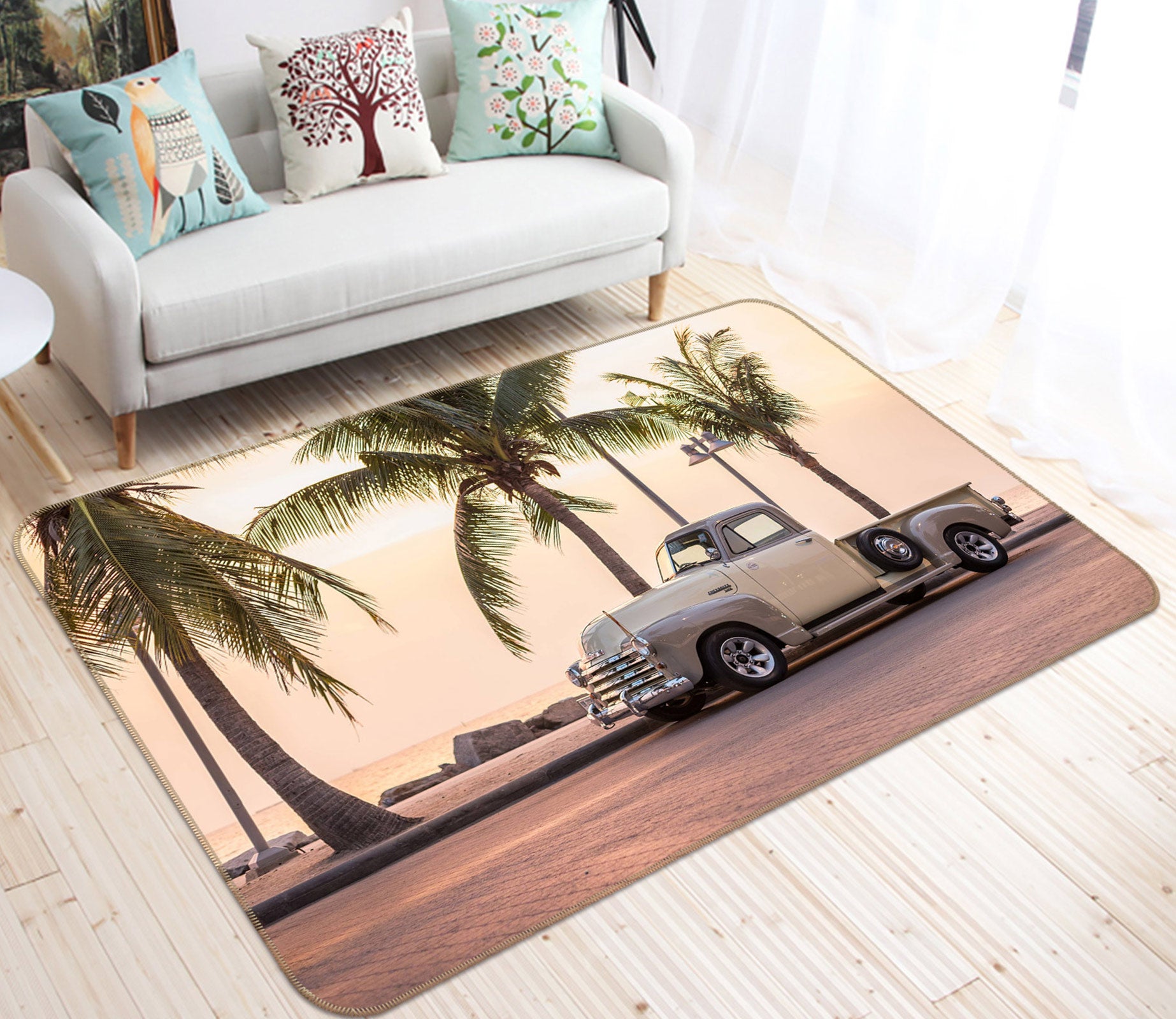 3D Coconut Tree White Car 68011 Vehicle Non Slip Rug Mat