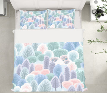 3D Light Blue Pink Tree Pattern 61001 Bed Pillowcases Quilt