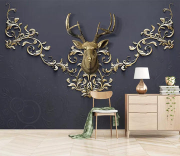 3D Golden Deer Head WC462 Wall Murals