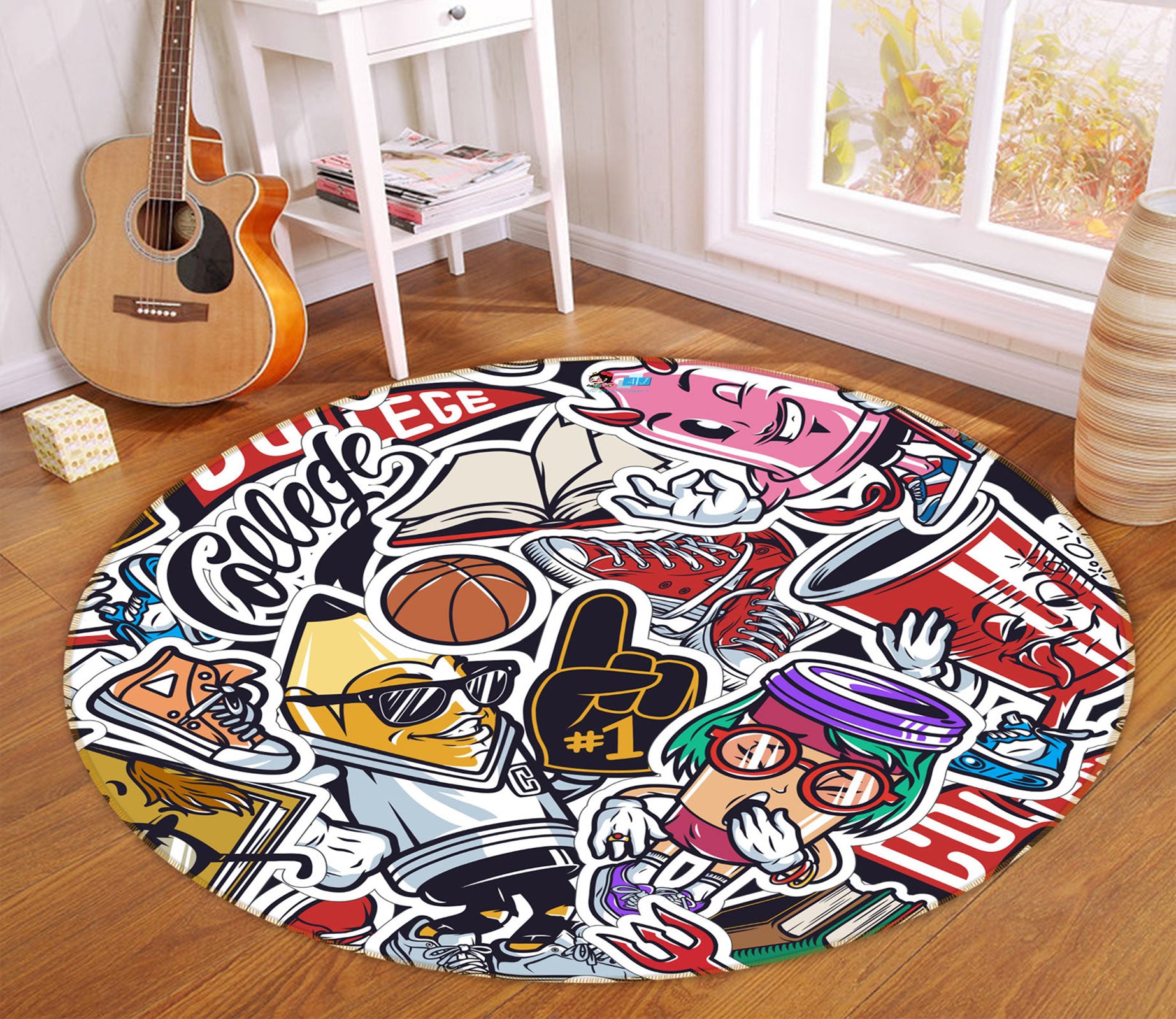 3D Doodle Stickers 81157 Round Non Slip Rug Mat