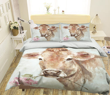 3D Cow Rose 024 Debi Coules Bedding Bed Pillowcases Quilt Quiet Covers AJ Creativity Home 