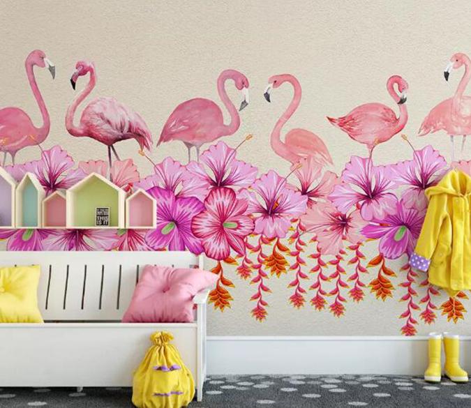 3D Flamingo Flower 095 Wall Murals Wallpaper AJ Wallpaper 2 