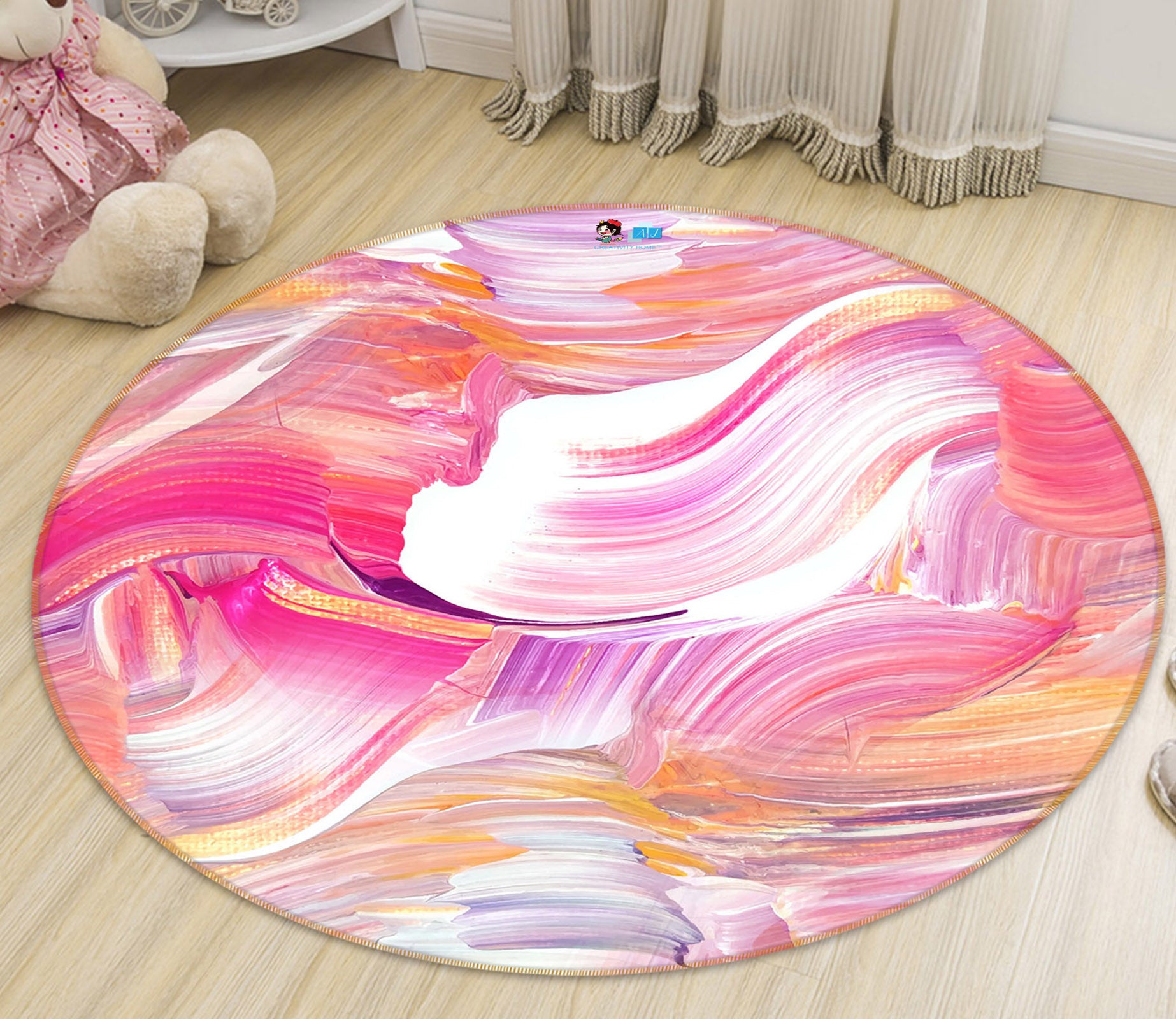 3D Pink Pattern 71272 Round Non Slip Rug Mat