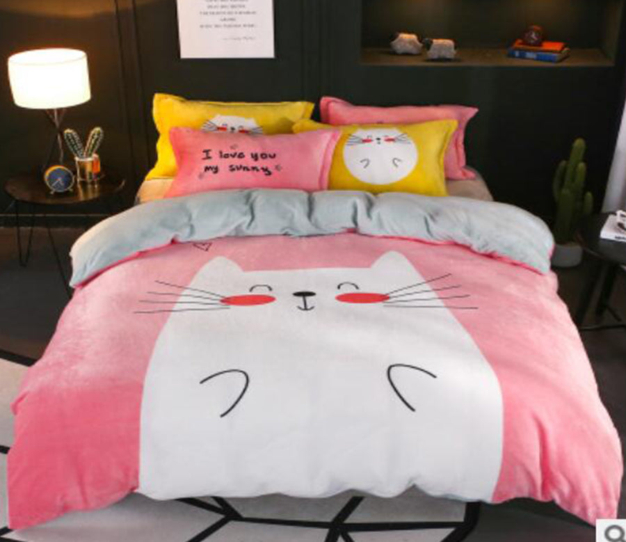 3D Cartoon White Cat 17027 Bed Pillowcases Quilt
