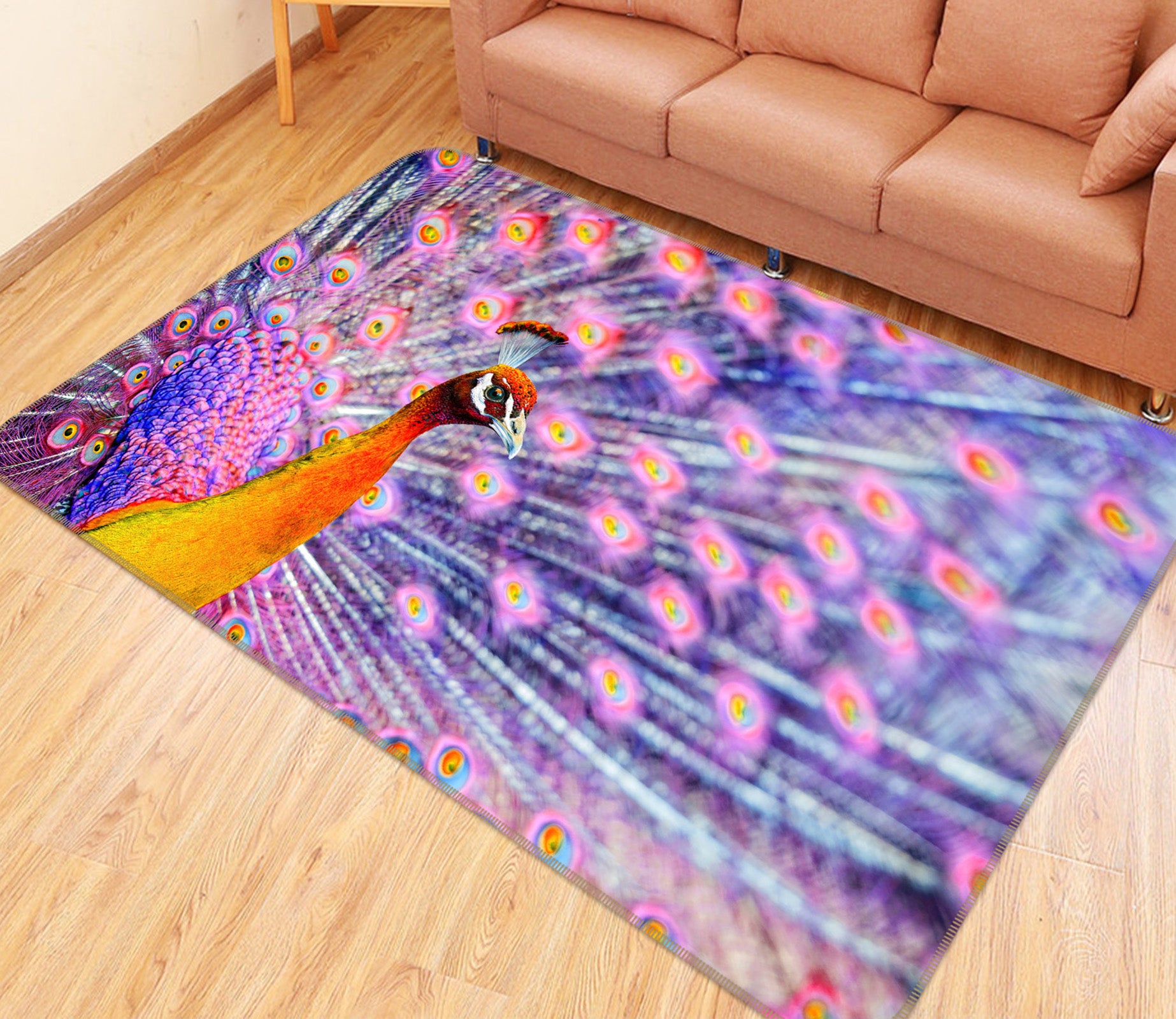 3D Purple Peacock 121 Animal Non Slip Rug Mat