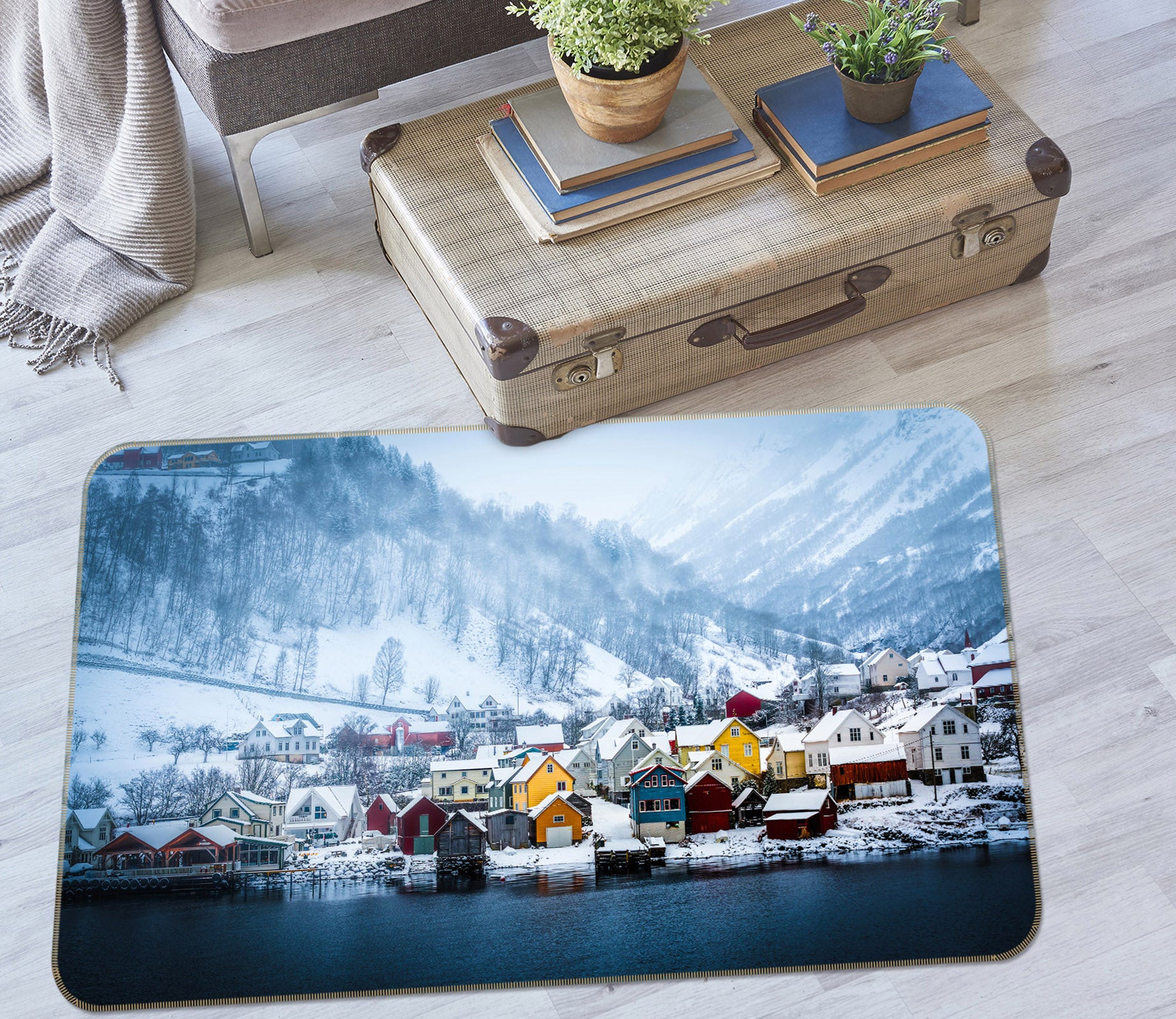 3D Snow Mountain House 29149 Non Slip Rug Mat