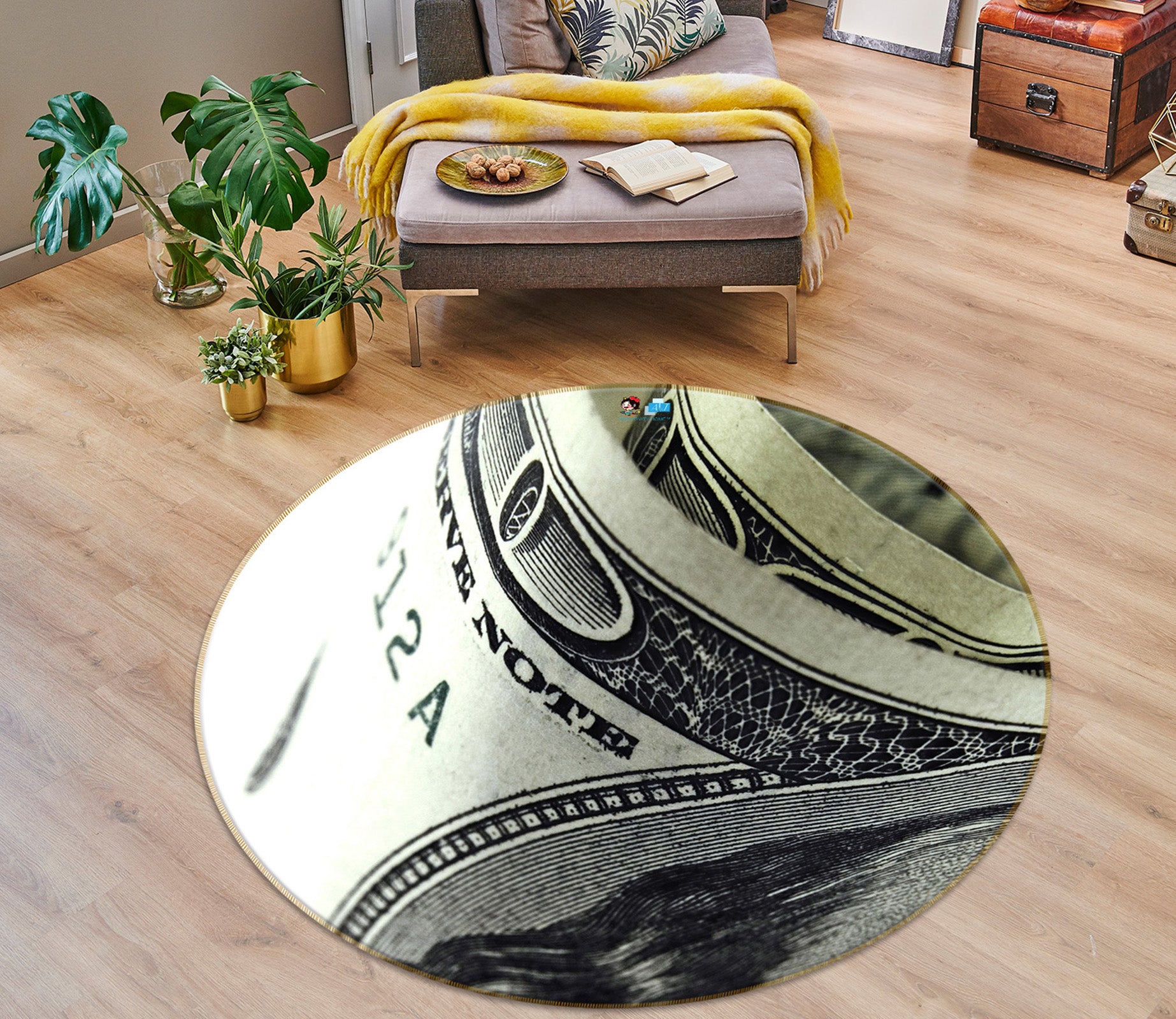 3D Money 74107 Round Non Slip Rug Mat