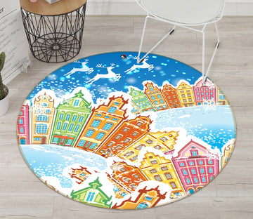 3D Colorful Houses 54137 Christmas Round Non Slip Rug Mat Xmas