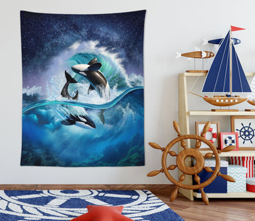 3D Waves Killer Whale 111154 Jerry LoFaro Tapestry Hanging Cloth Hang