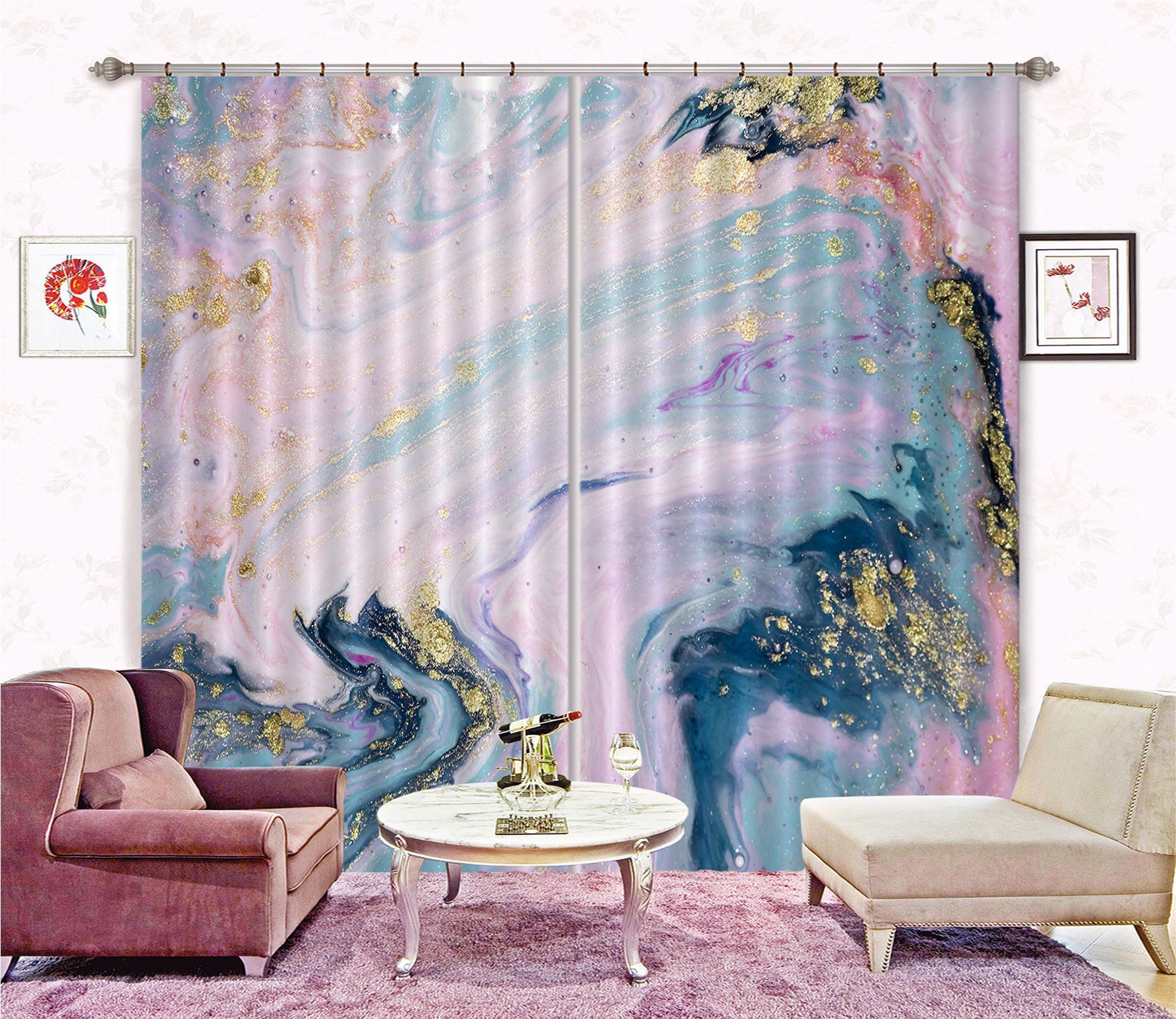 3D Wave Gradient Light Blue 71 Curtains Drapes Curtains AJ Creativity Home 