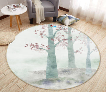 3D Misty Trees 74066 Round Non Slip Rug Mat