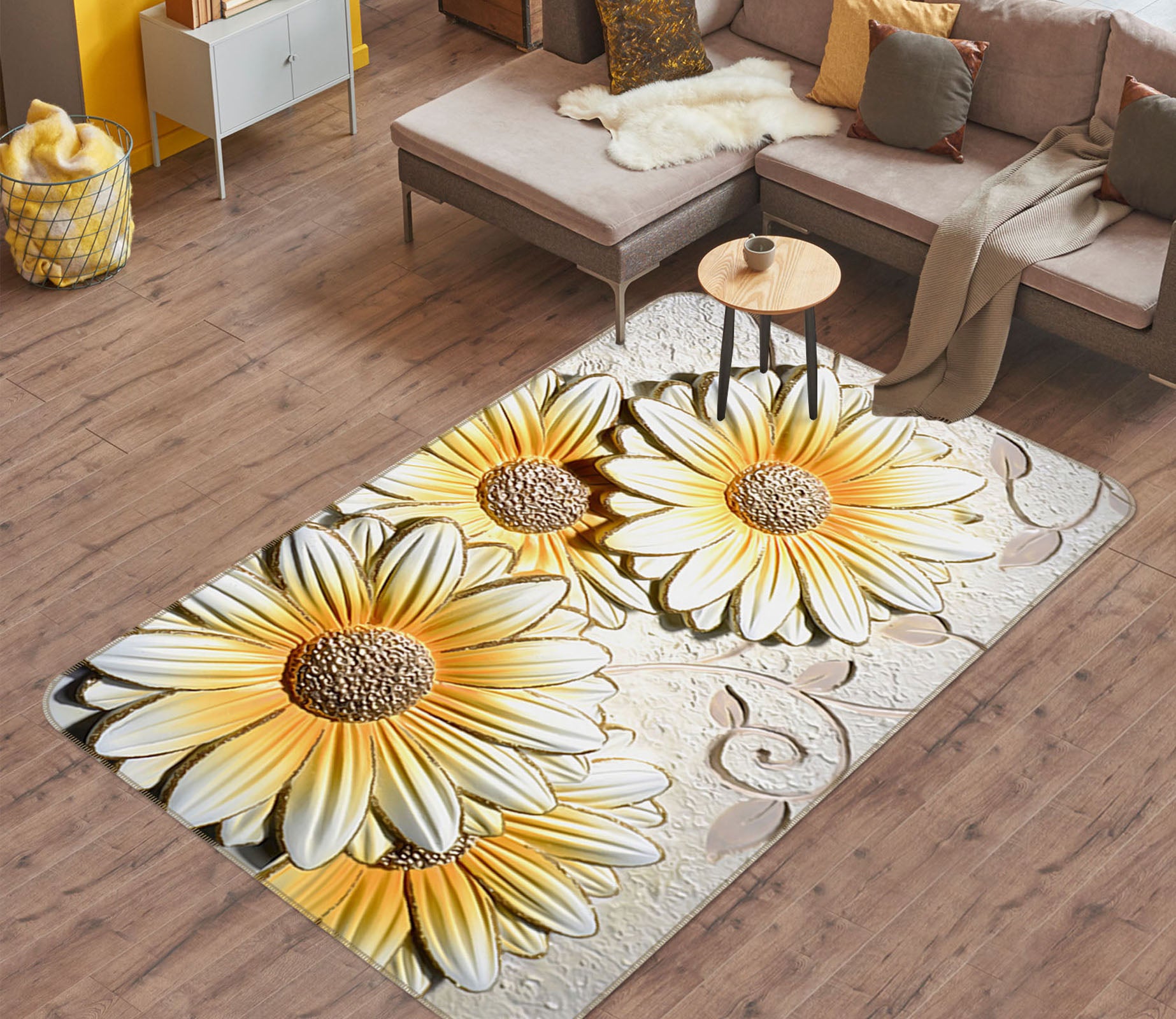 3D Chrysanthemum 32098 Non Slip Rug Mat