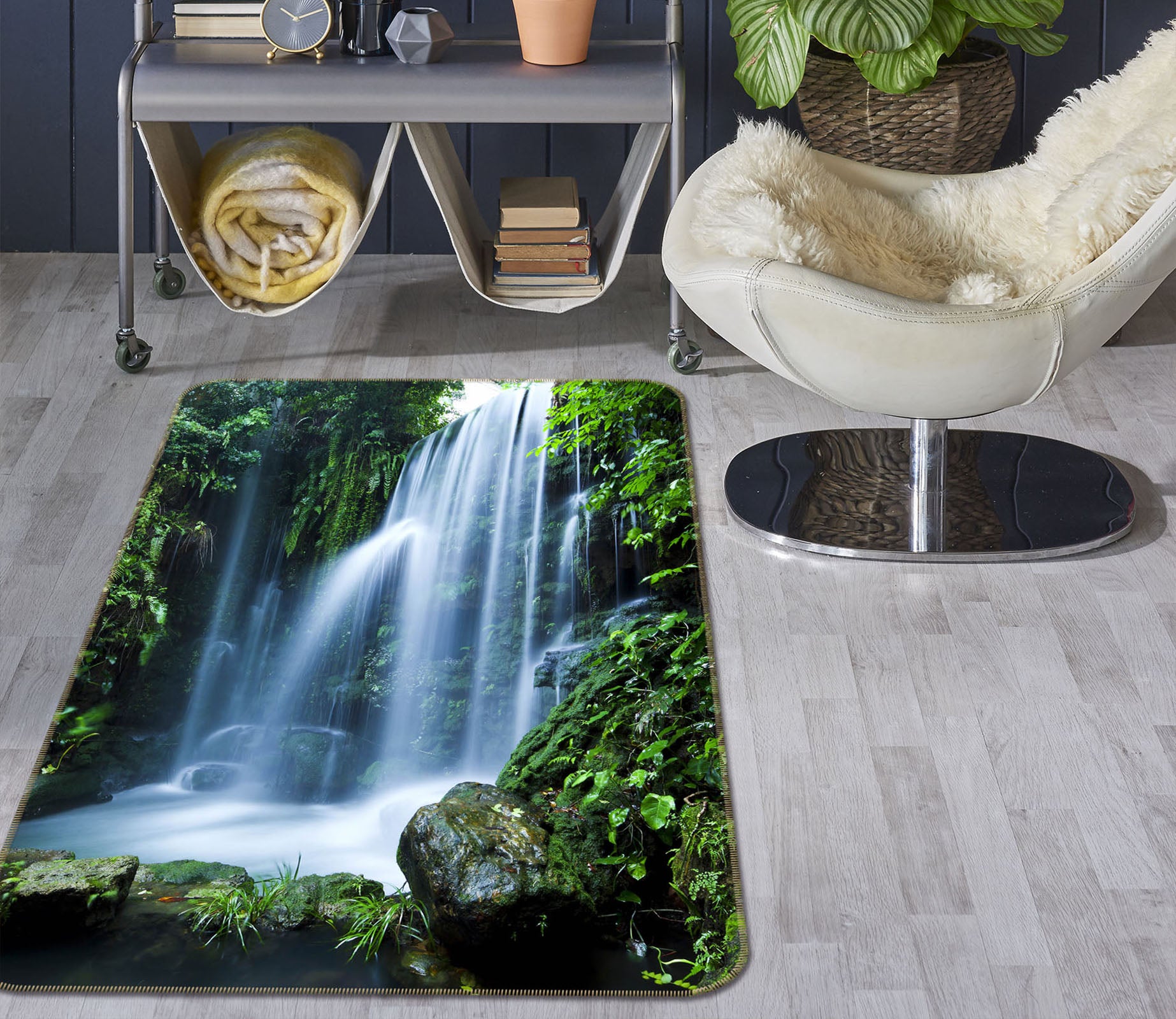 3D Jungle Waterfall 26125 Non Slip Rug Mat
