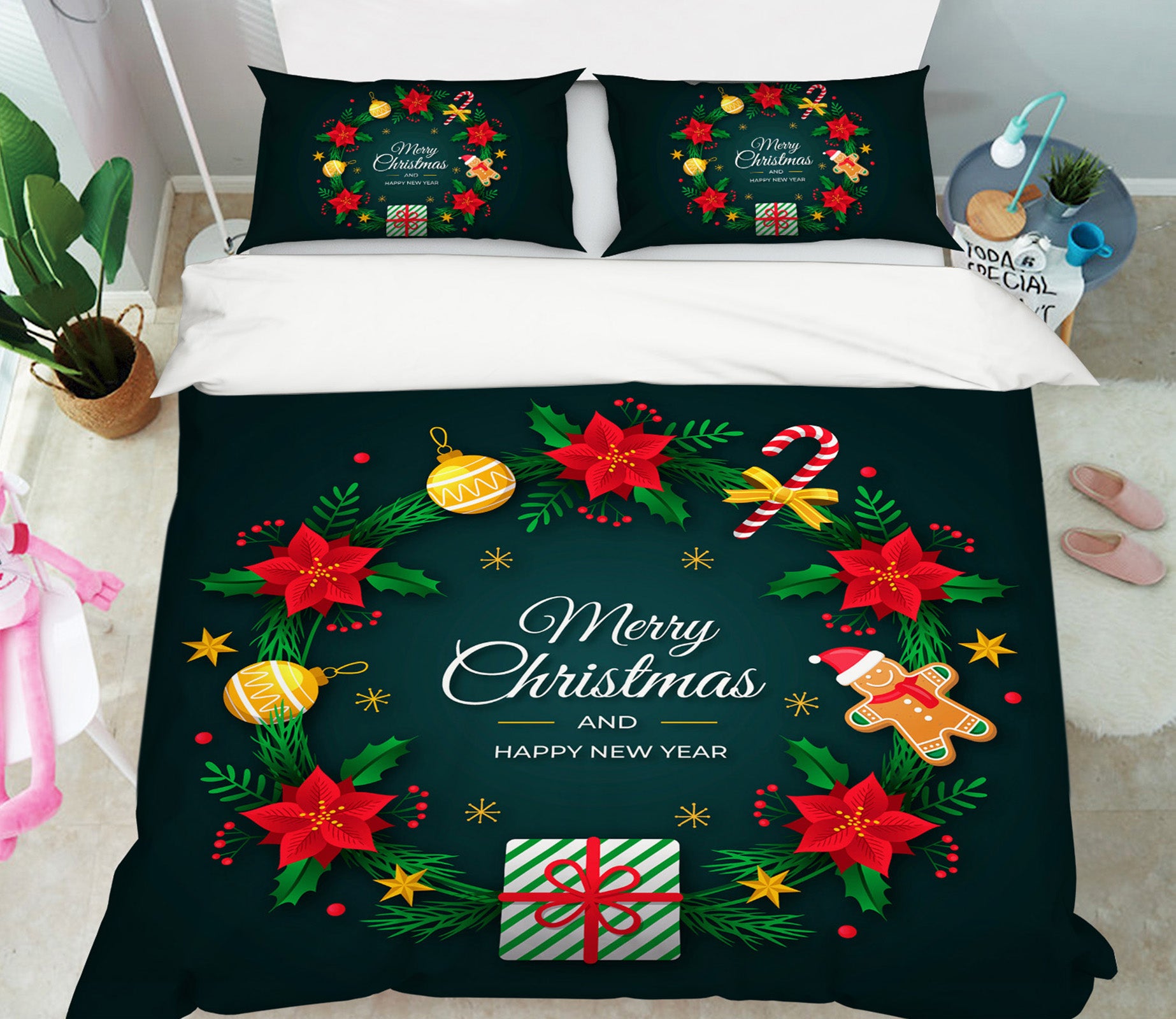 3D Red Star Branch Circle 59066 Bed Pillowcases Quilt