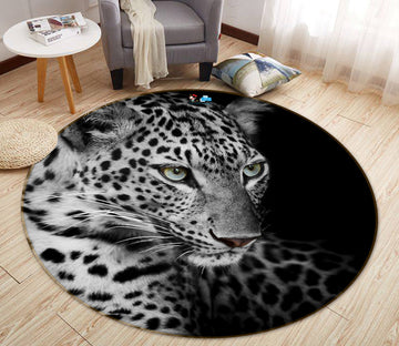 3D Black White Leopard 74010 Round Non Slip Rug Mat