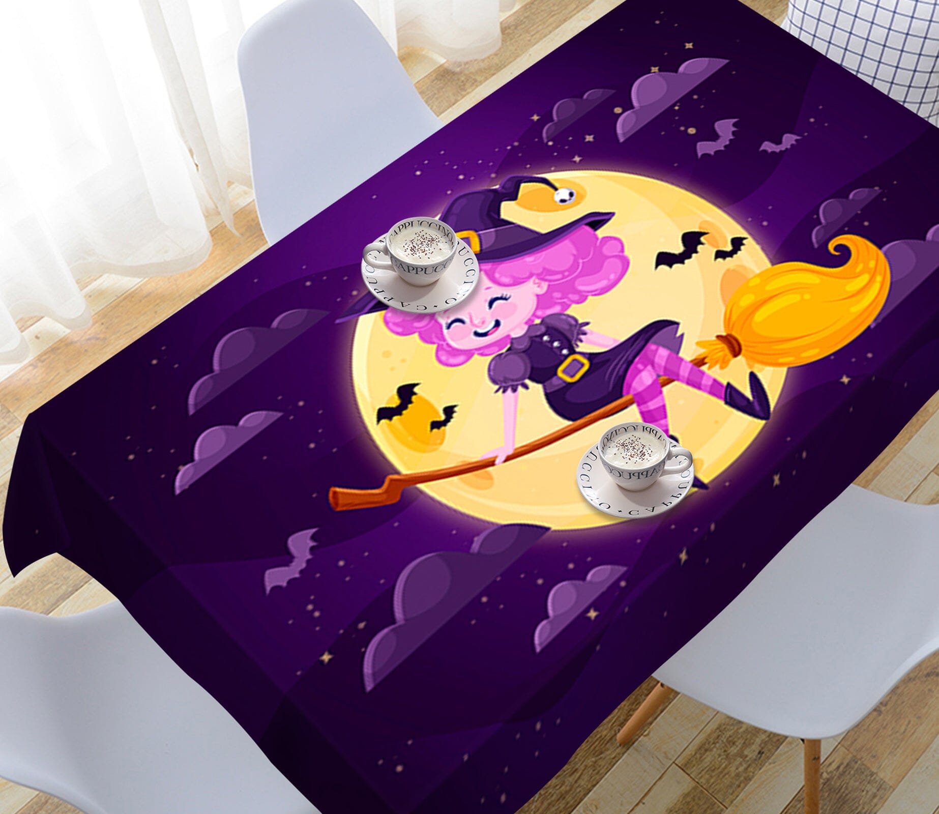 3D Moon Bat Cute Girl 053 Halloween Tablecloths Wallpaper AJ Wallpaper 