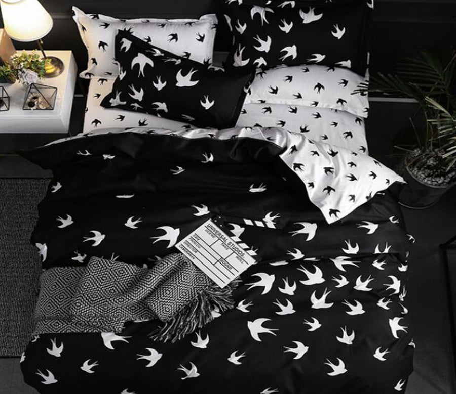 3D White Dove On Black 5163 Bed Pillowcases Quilt