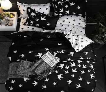 3D White Dove On Black 5163 Bed Pillowcases Quilt