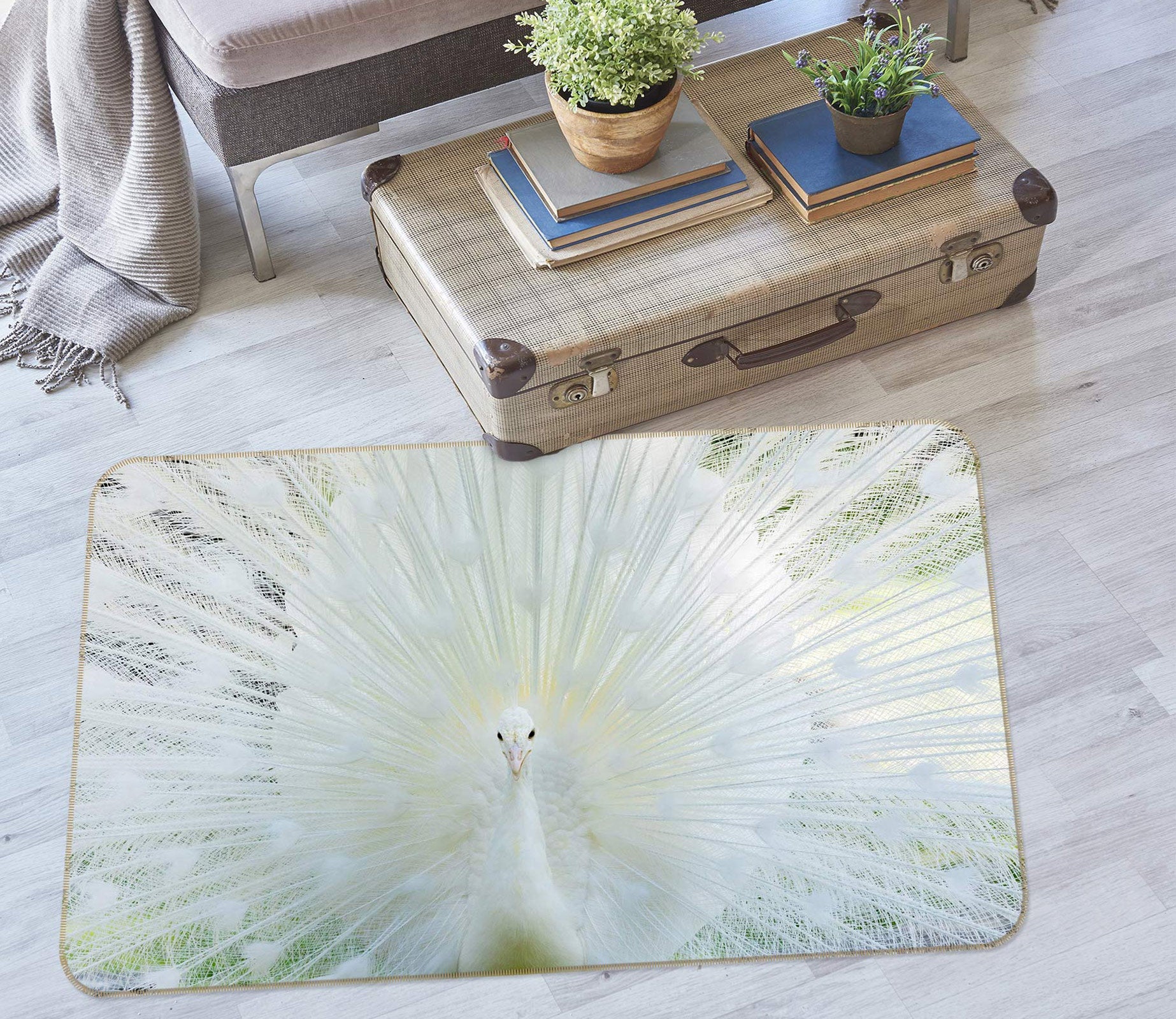 3D White Peacock 30070 Non Slip Rug Mat