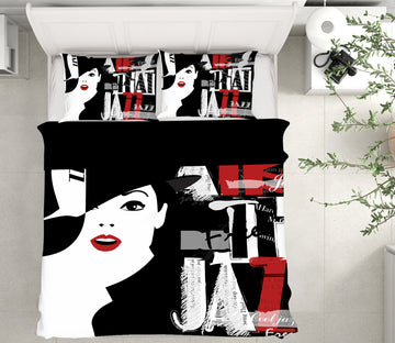 3D Black Hat Woman 047 Bed Pillowcases Quilt