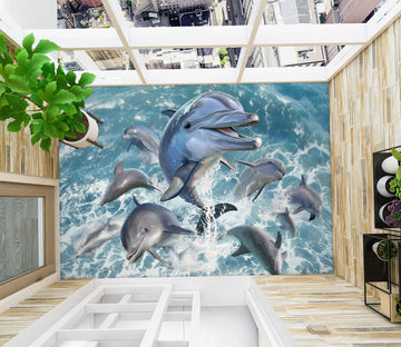 3D Dolphin Jumping Waves 96218 Jerry LoFaro Floor Mural
