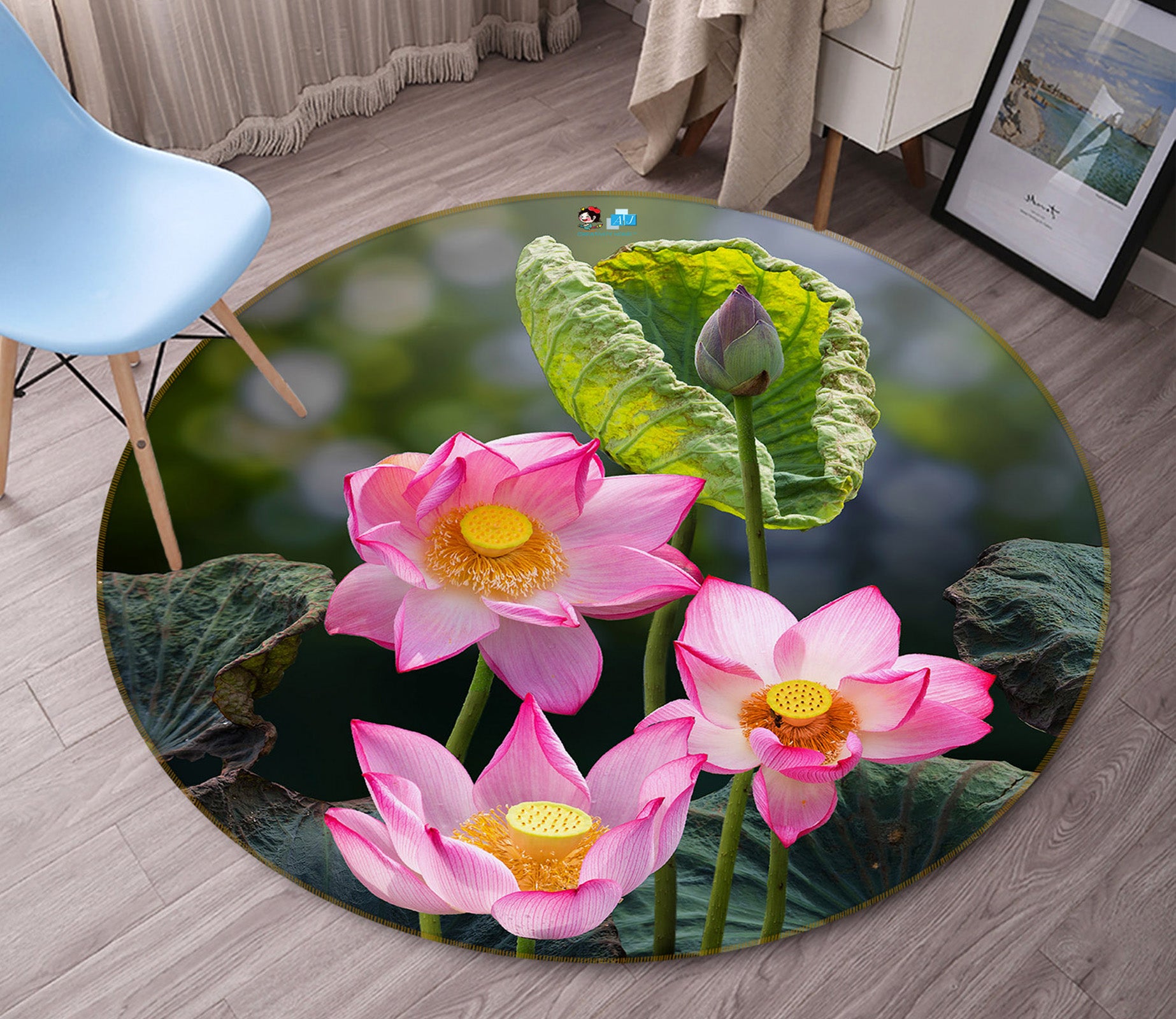 3D Lotus 71167 Round Non Slip Rug Mat