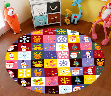 3D Colored Square Snowflake Bell 54001 Christmas Round Non Slip Rug Mat Xmas