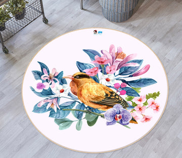 3D Flowers Bird 74238 Round Non Slip Rug Mat