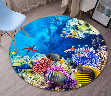 3D Seabed Coral Fish 72044 Round Non Slip Rug Mat