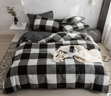 3D Large Black Grid 15074 Bed Pillowcases Quilt