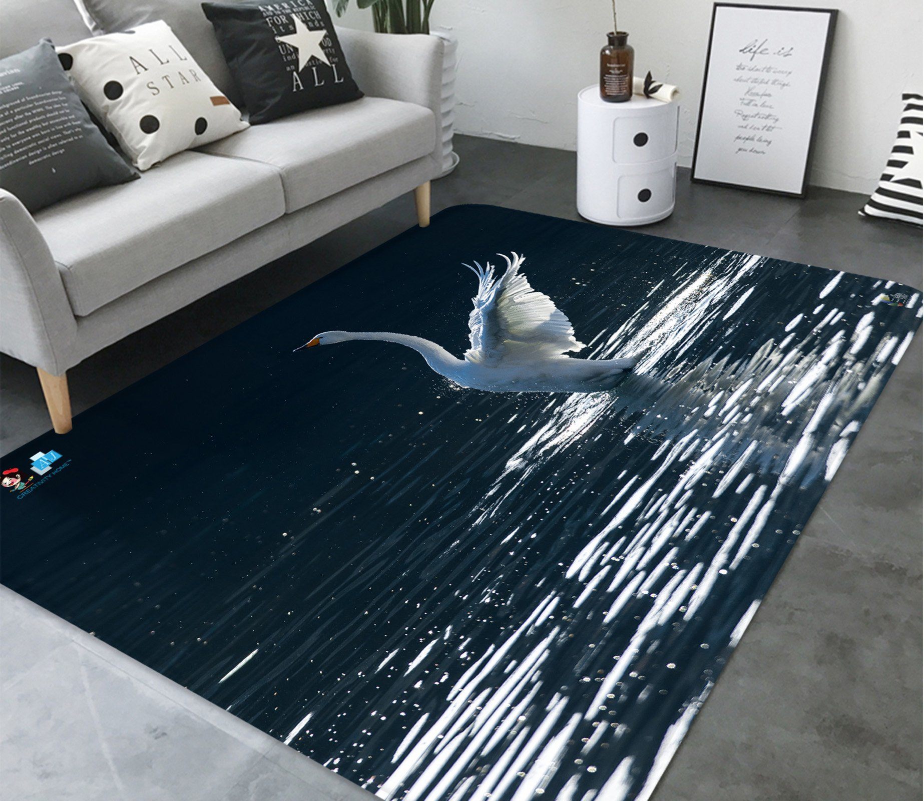 3D Swan 3429 Non Slip Rug Mat Mat AJ Creativity Home 