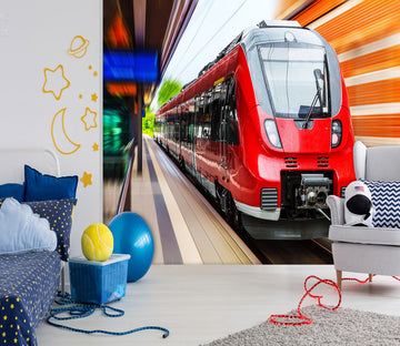 3D Red Locomotive 170 Vehicle Wall Murals