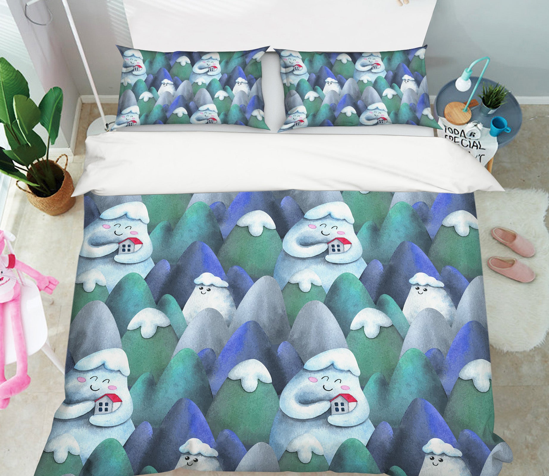 3D Cartoon Snow Mountain Pattern 61008 Bed Pillowcases Quilt