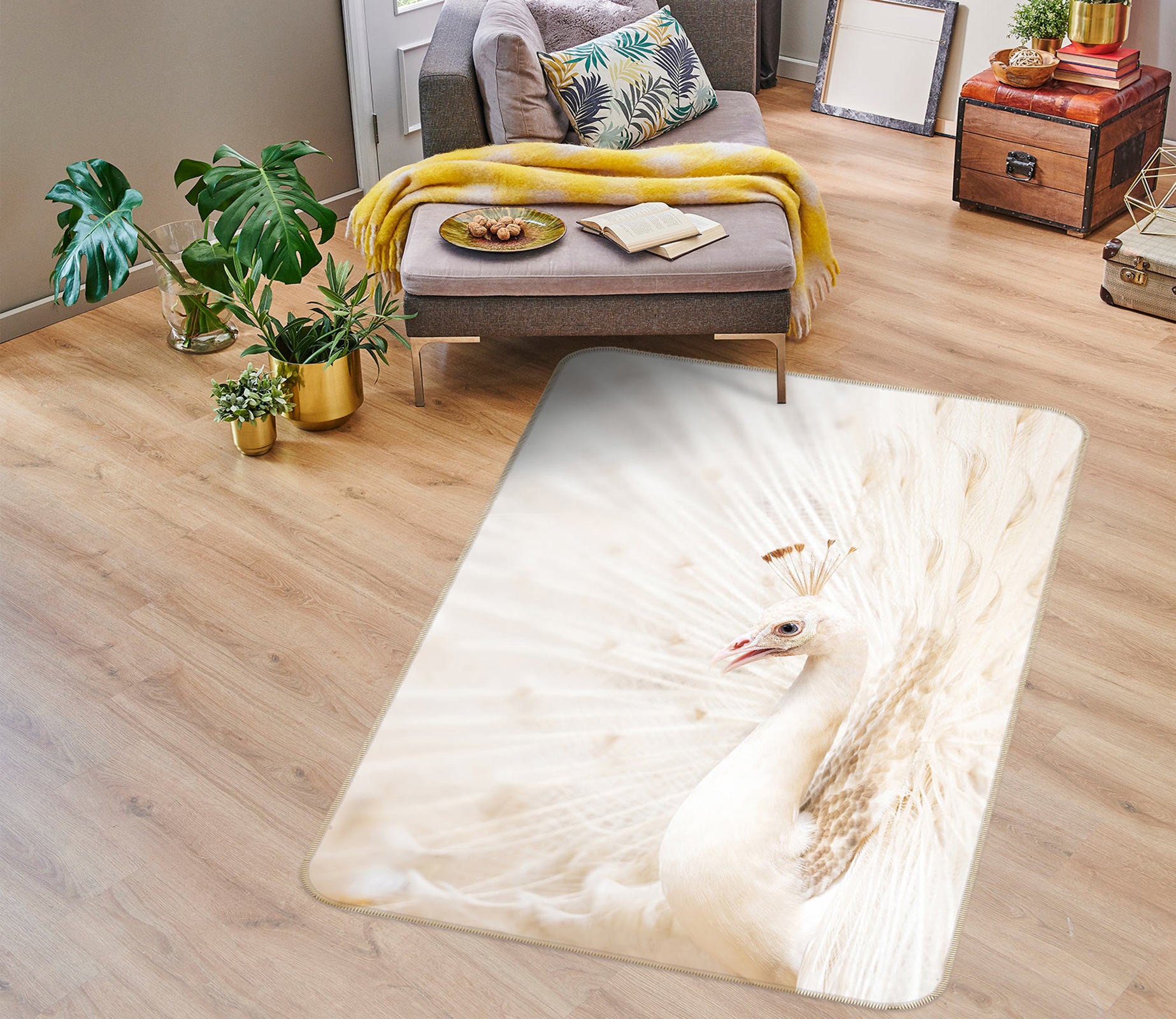 3D White Peacock 30106 Non Slip Rug Mat