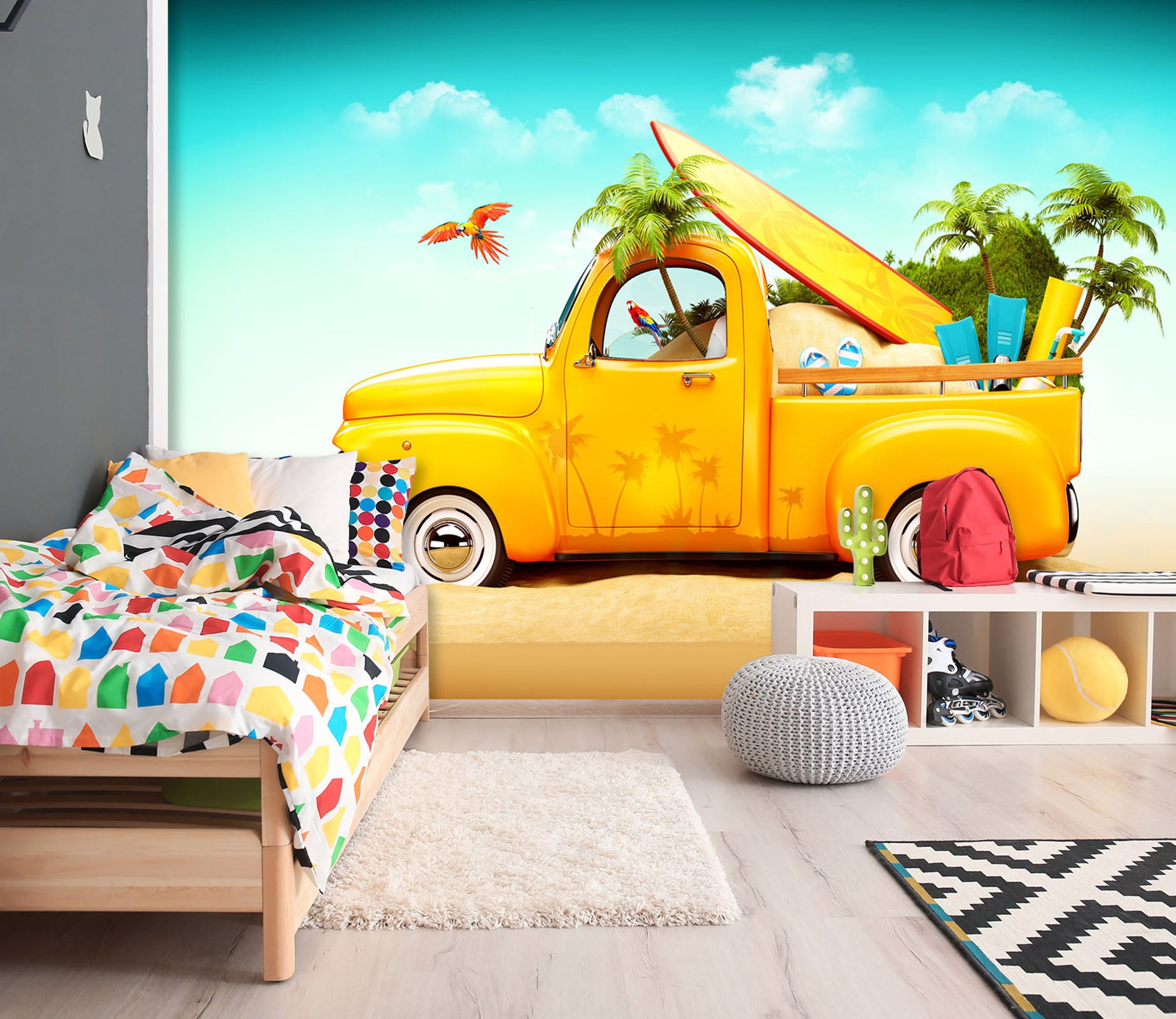 3D Cartoon Car Beach 234 Vehicle Wall Murals