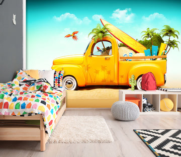 3D Cartoon Car Beach 234 Vehicle Wall Murals