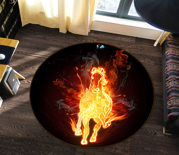 3D Flame Horse 72234 Round Non Slip Rug Mat