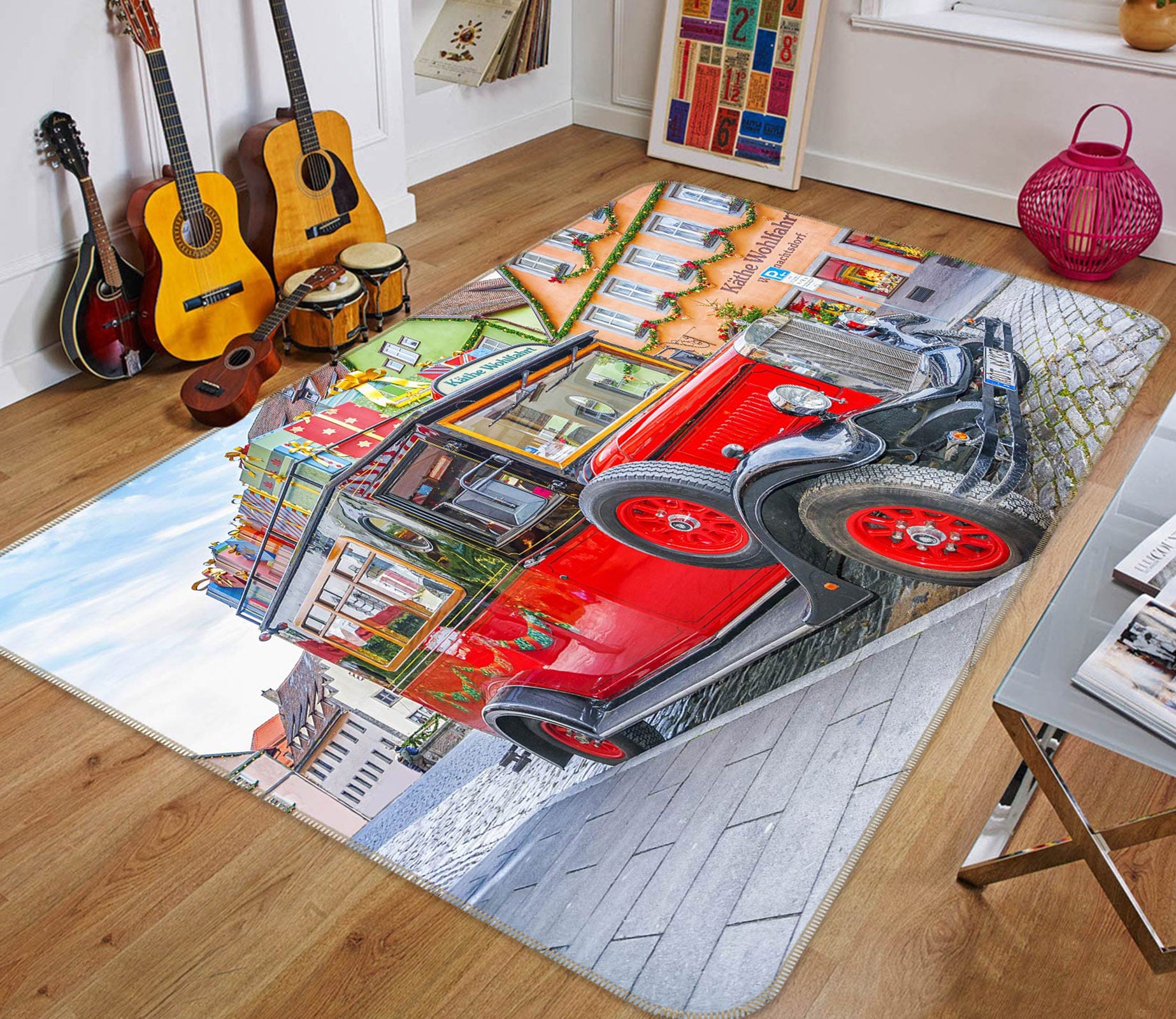 3D Red Car 67237 Vehicle Non Slip Rug Mat