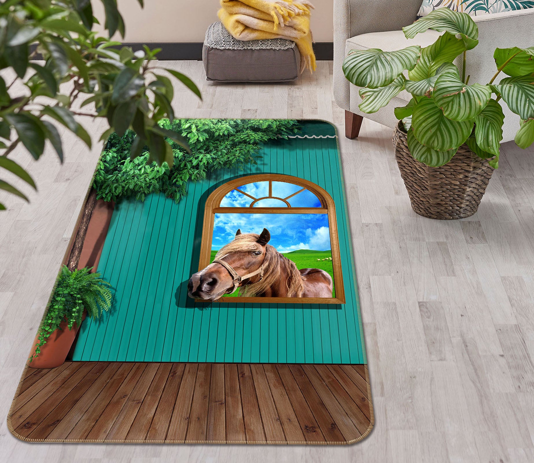 3D Window Horse 35241 Non Slip Rug Mat