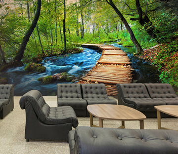3D Wooden bridge in the forest 05 Wall Murals Wallpaper AJ Wallpaper 