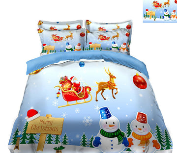3D Sled Snowman 45070 Christmas Quilt Duvet Cover Xmas Bed Pillowcases