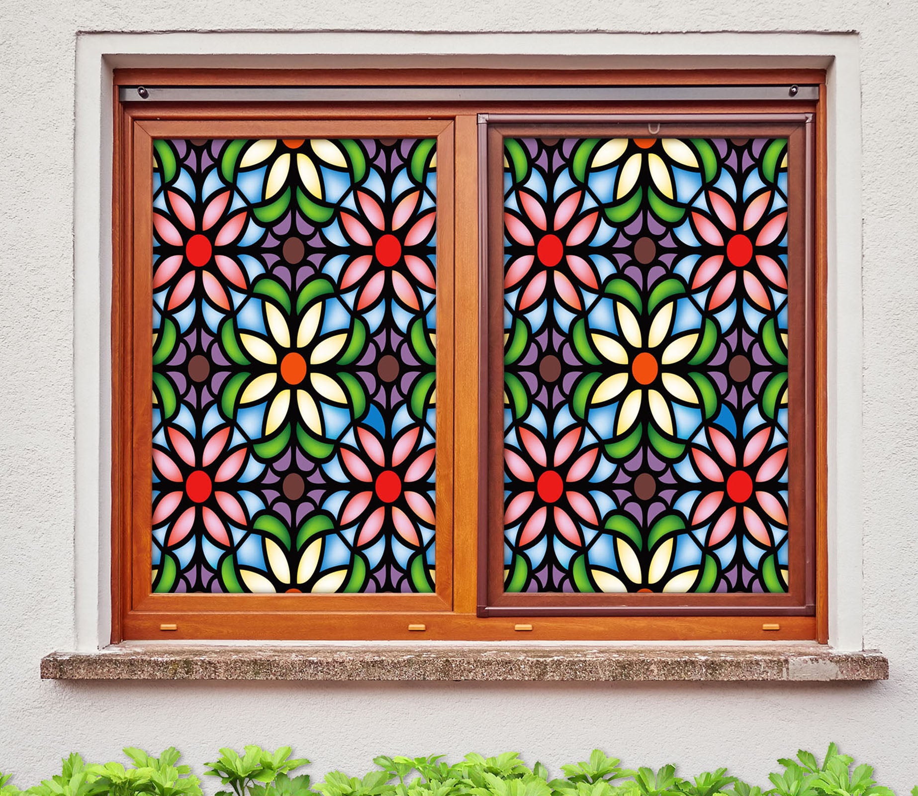 3D Colored Flower 296 Window Film Print Sticker Cling Stained Glass UV Block