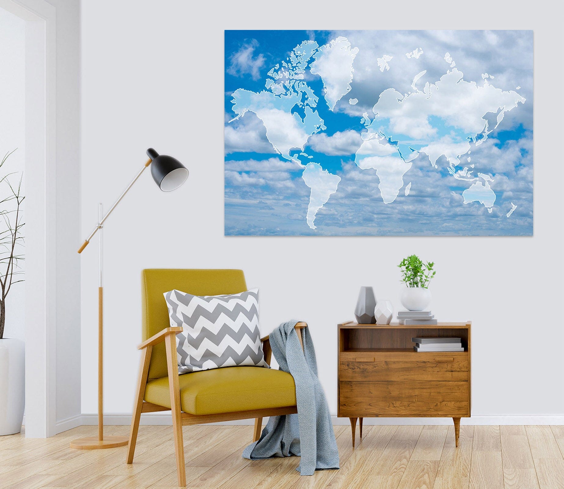 3D White Clouds 270 World Map Wall Sticker Wallpaper AJ Wallpaper 2 