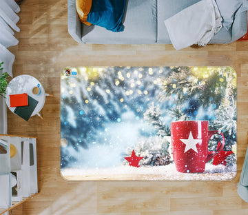 3D Snow Red Cup 54242 Christmas Non Slip Rug Mat Xmas