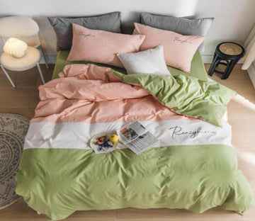 3D Pink White Green 30073 Bed Pillowcases Quilt