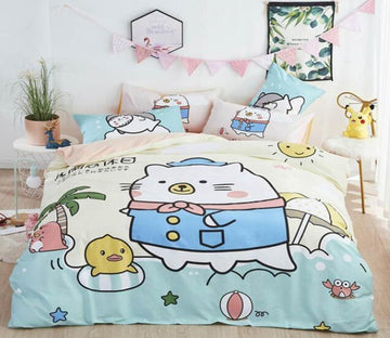 3D Cartoon Fat Cat Little Duck 5050 Bed Pillowcases Quilt