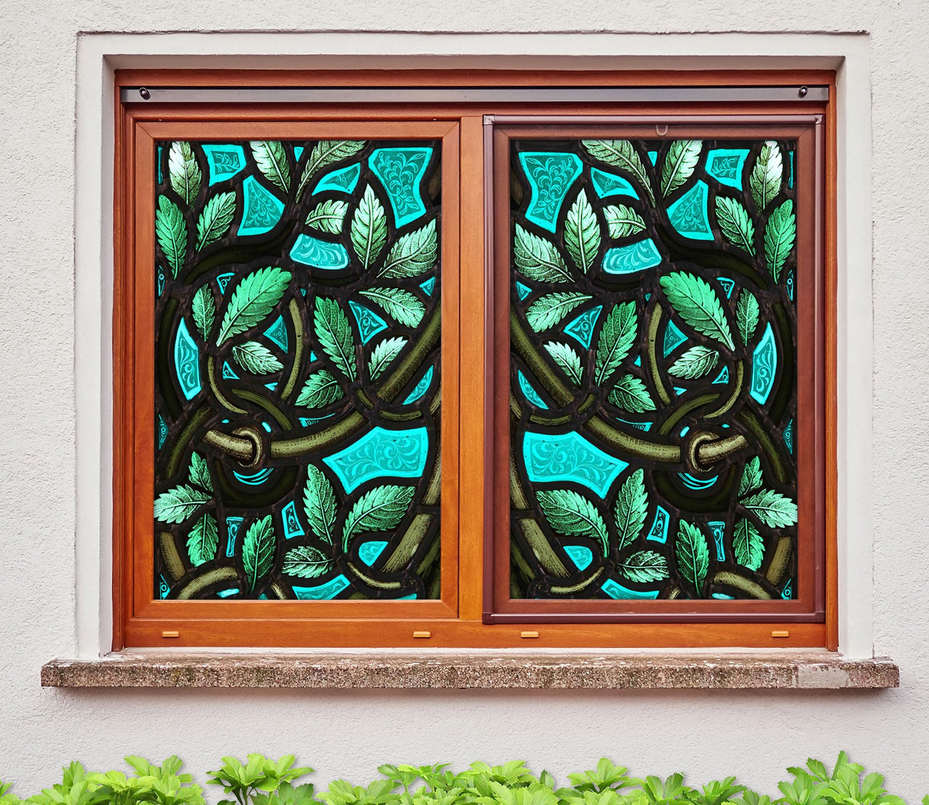 3D Green Leaves 265 Window Film Print Sticker Cling Stained Glass UV Block