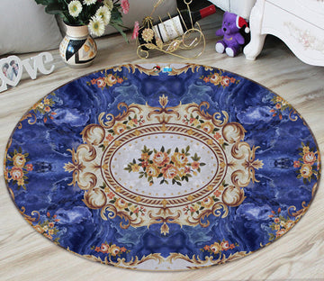 3D Blue Pattern 74016 Round Non Slip Rug Mat