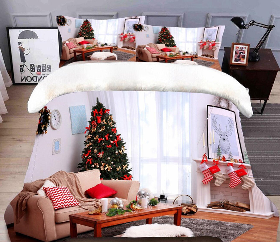 3D Sofa Coffee Table 45169 Christmas Quilt Duvet Cover Xmas Bed Pillowcases