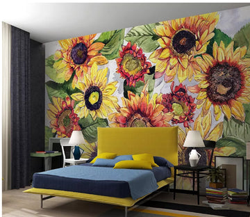 3D Painted Sunflower 2026 Wall Murals
